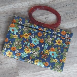 Vintage Lady's Pride Mod Floral Foldover Bag w/ Lucite Handle